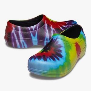 Crocs At Work On The Clock Graphic Work Slip On Shoes Tye Dye